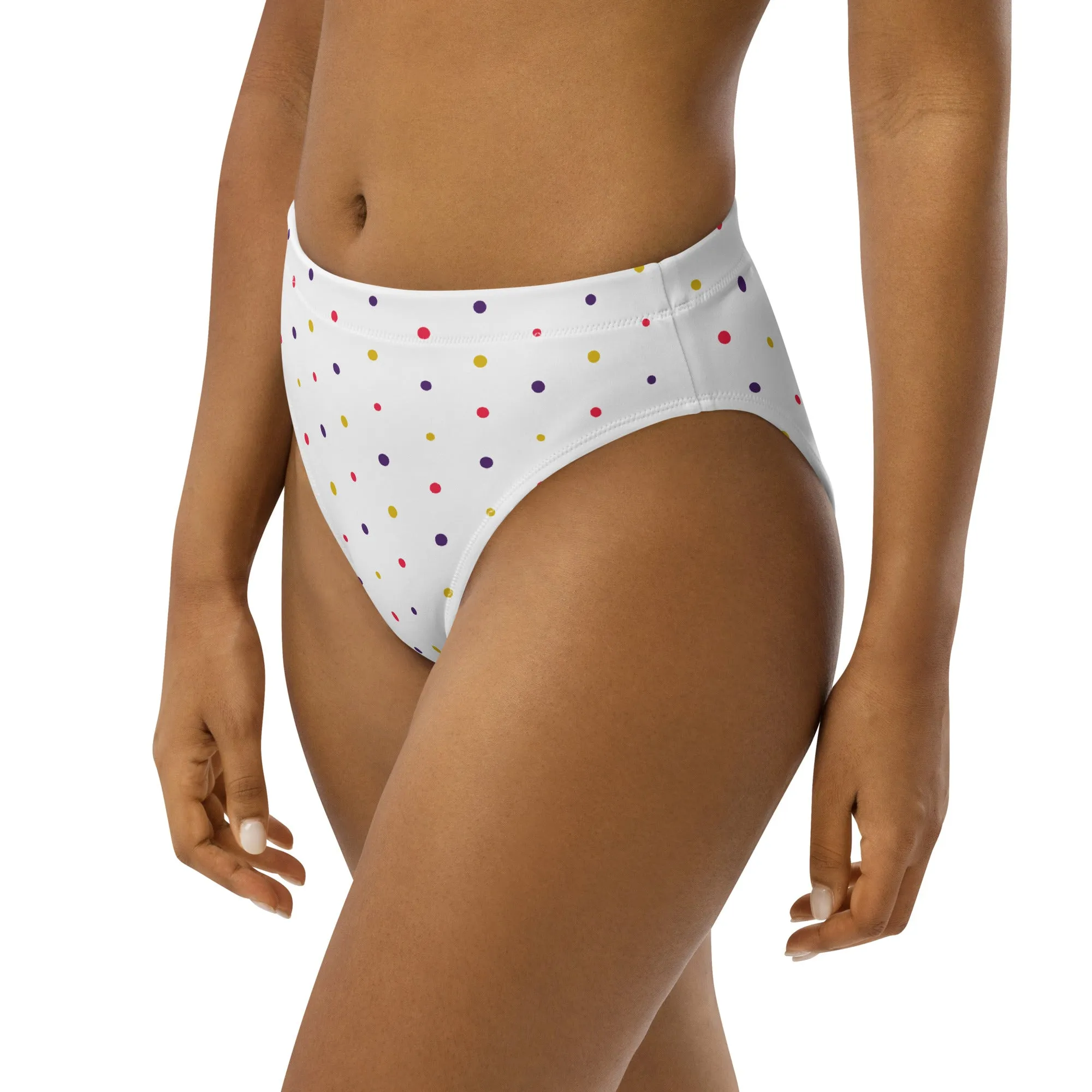 High Waisted Bikini Bottom - Small Colorful Dots (Glamourange Cheeky High Waisted Bikini Bottom With Graphics)