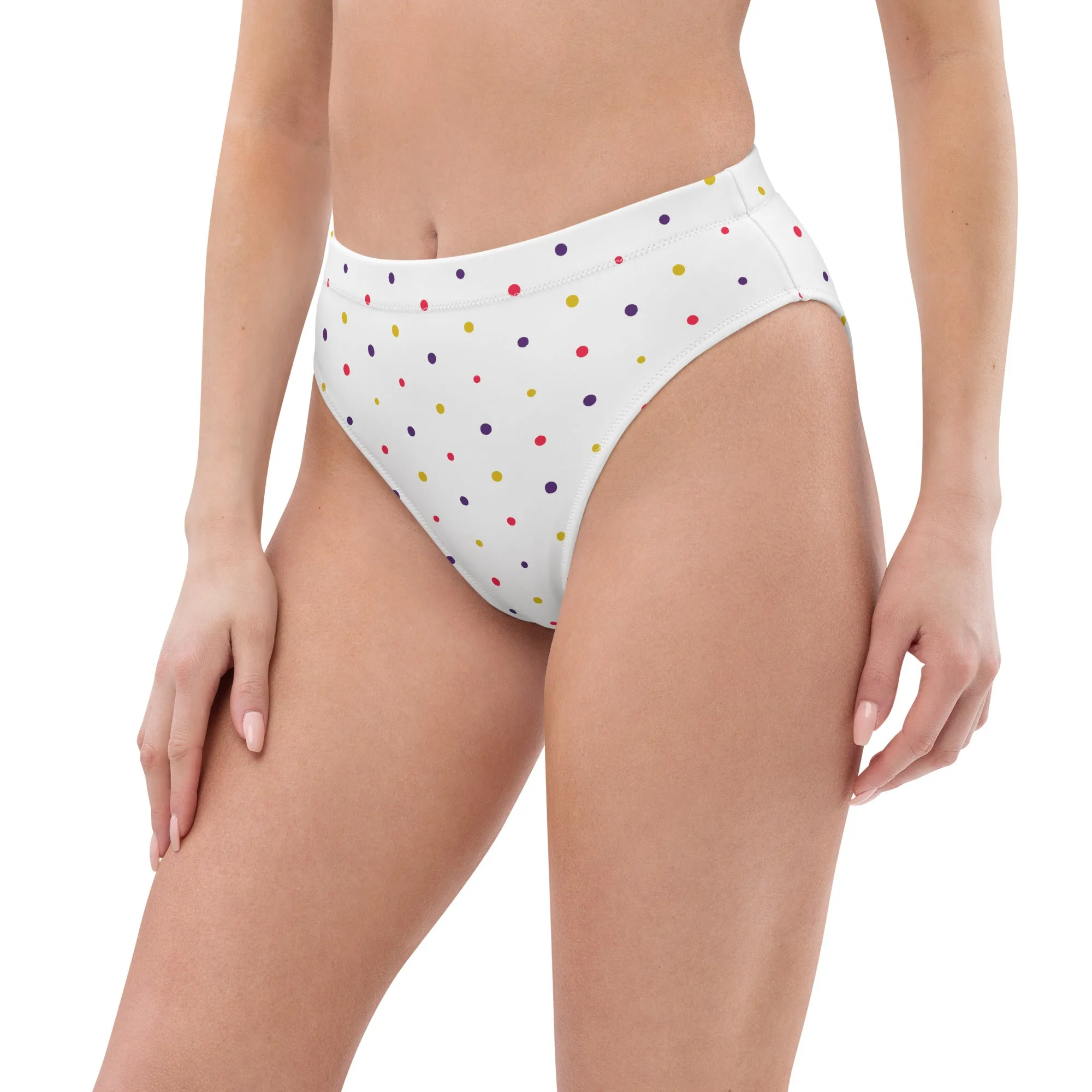 High Waisted Bikini Bottom - Small Colorful Dots (Glamourange Cheeky High Waisted Bikini Bottom With Graphics)