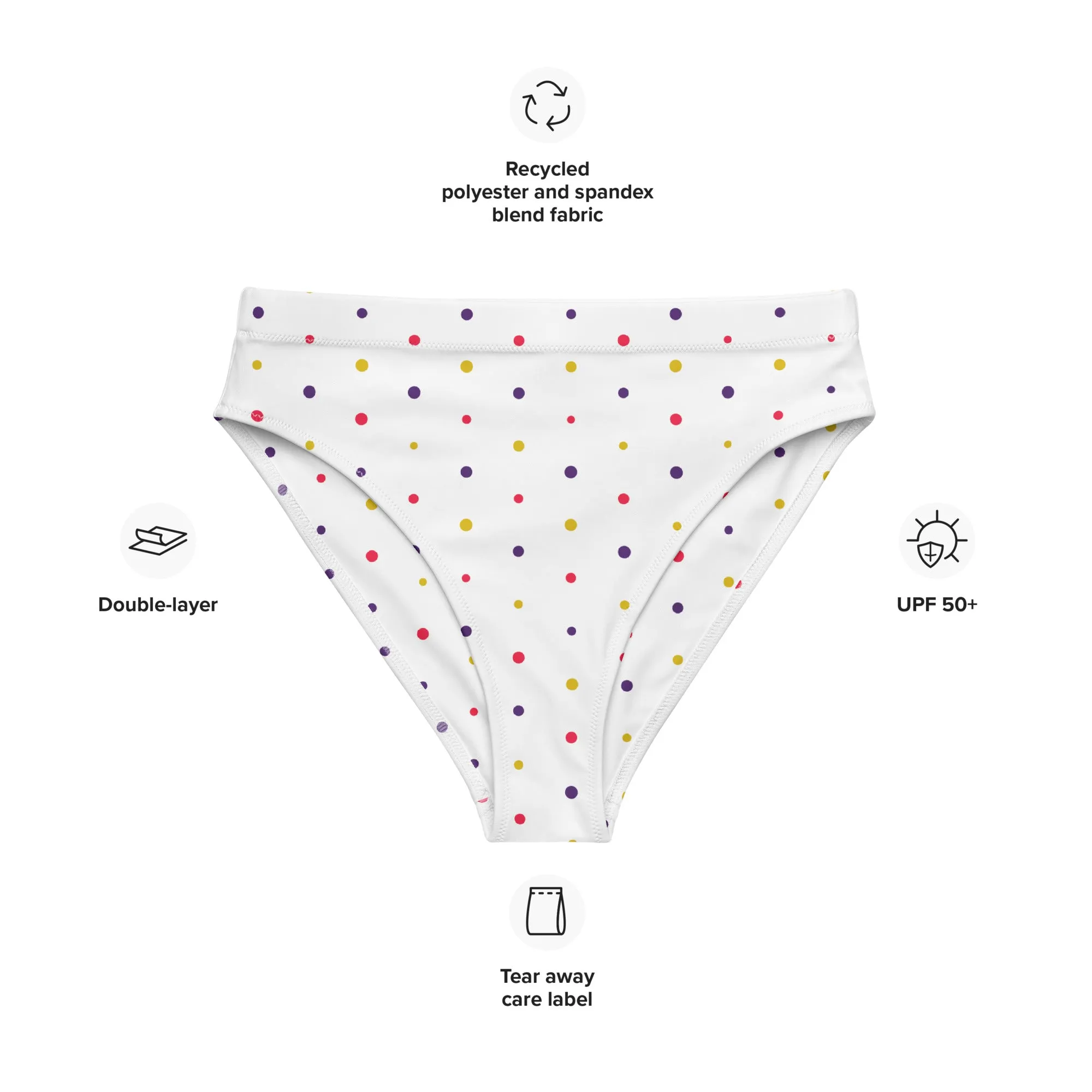 High Waisted Bikini Bottom - Small Colorful Dots (Glamourange Cheeky High Waisted Bikini Bottom With Graphics)