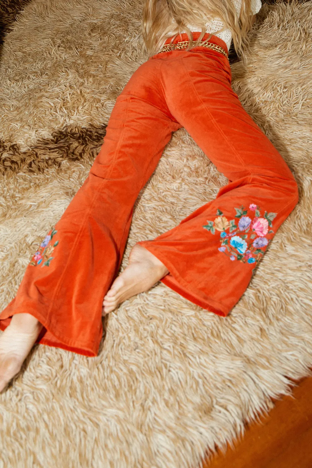 It’s Only Rock’N’Roll Cotton Velvet Embroidered Flares