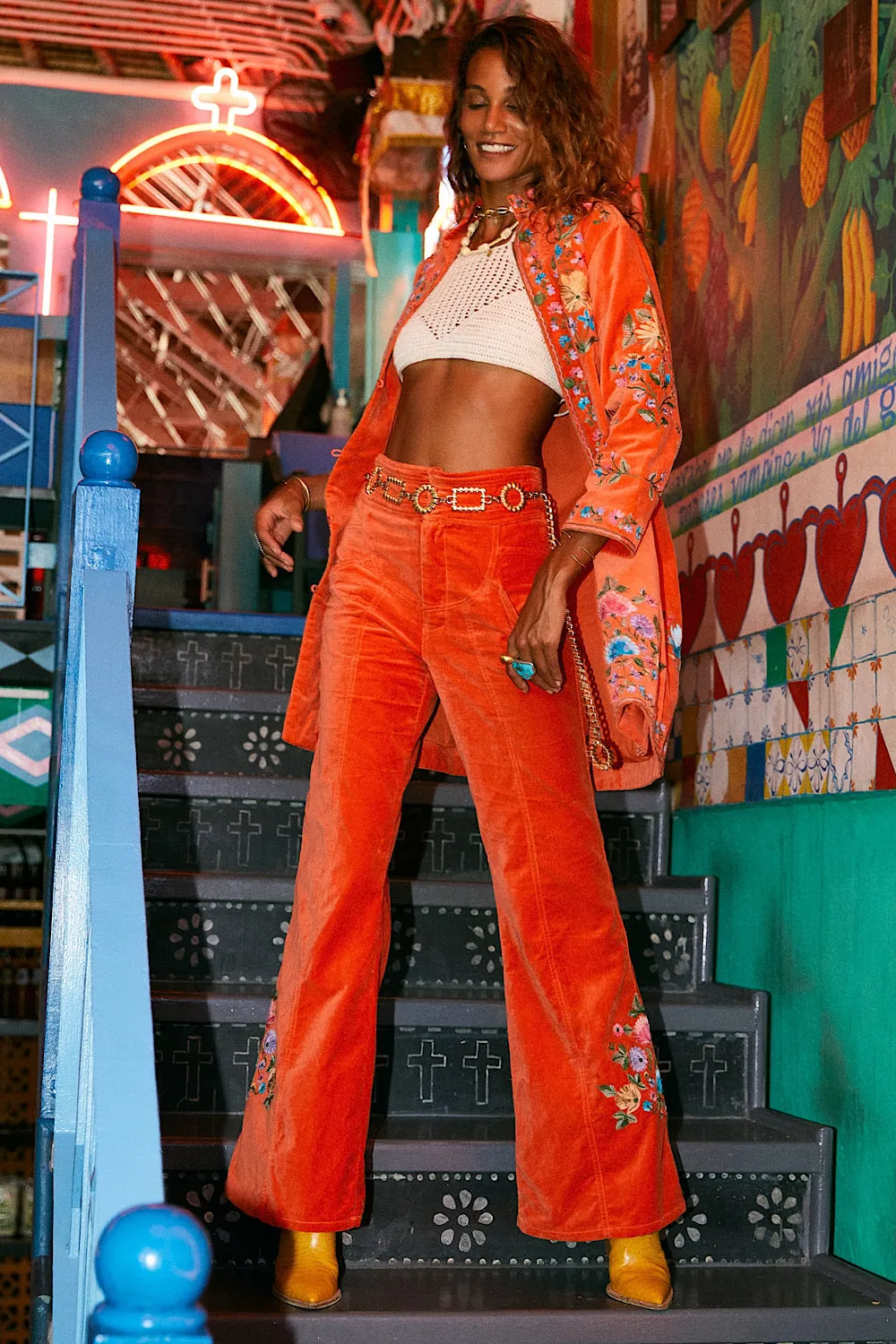 It’s Only Rock’N’Roll Cotton Velvet Embroidered Flares