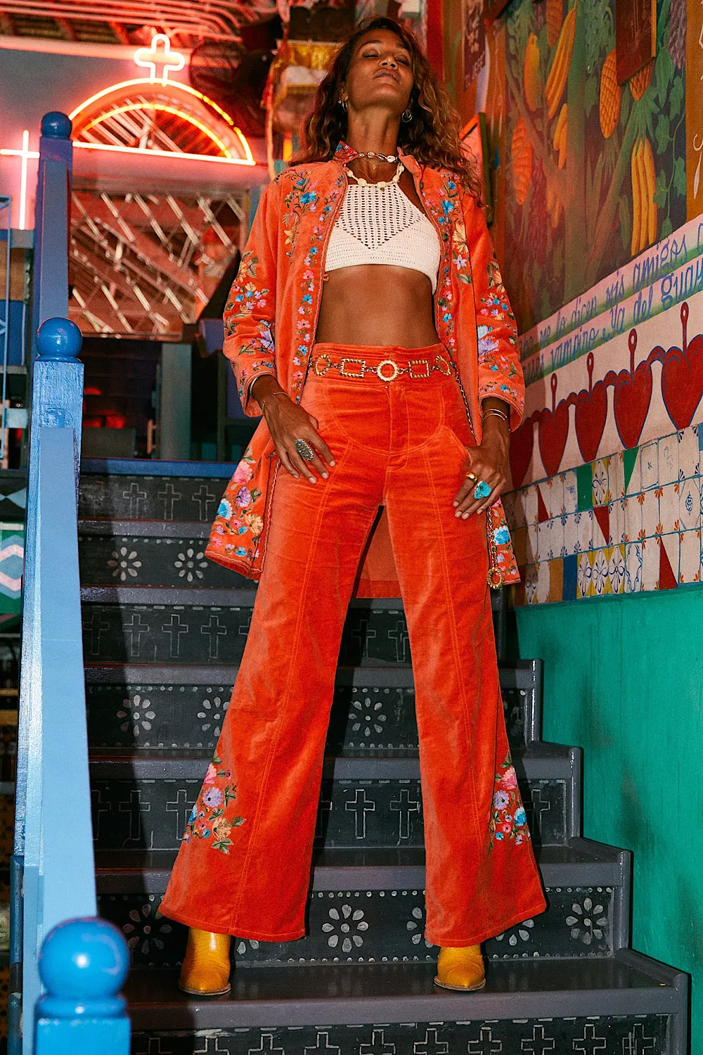 It’s Only Rock’N’Roll Cotton Velvet Embroidered Flares