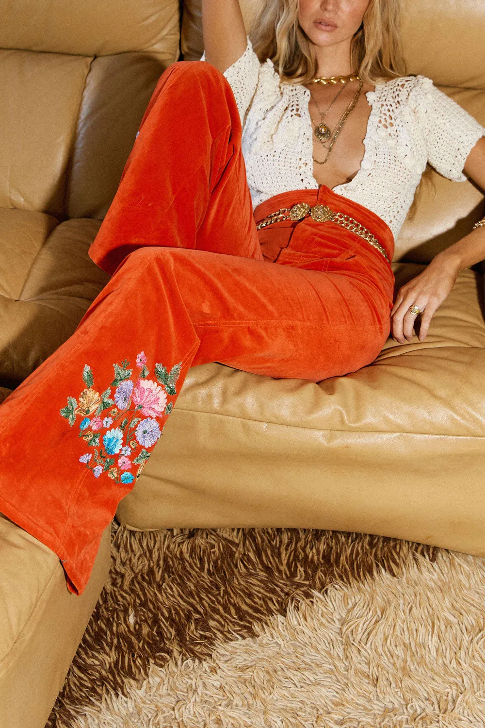 It’s Only Rock’N’Roll Cotton Velvet Embroidered Flares