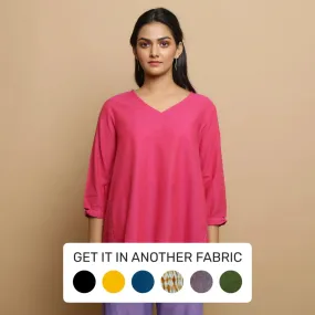 Magenta Mangalgiri Cotton V-Neck Godet Flared Top