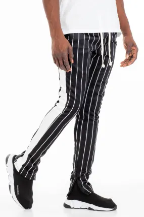 Mens Black And White Pinstripe Slim Track Pants