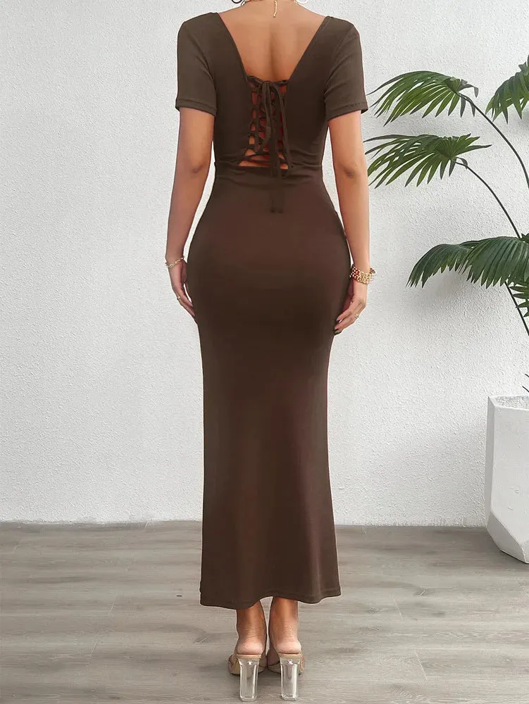 Mermaid Cocktail Style Lace-Up Midi Dress for Special Occasions