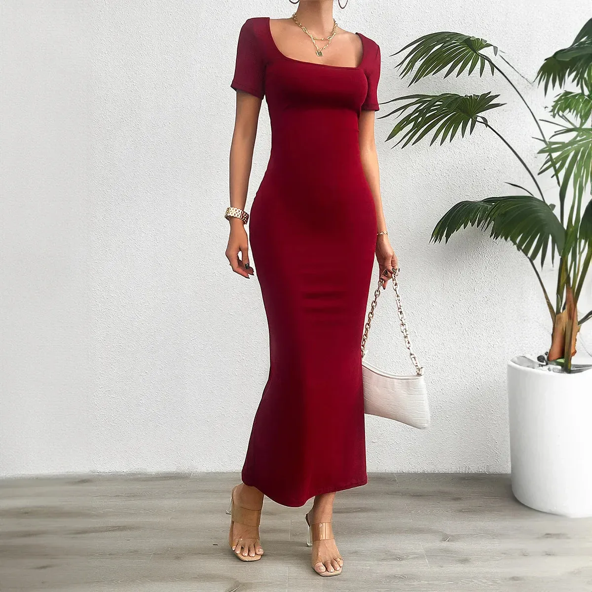 Mermaid Cocktail Style Lace-Up Midi Dress for Special Occasions