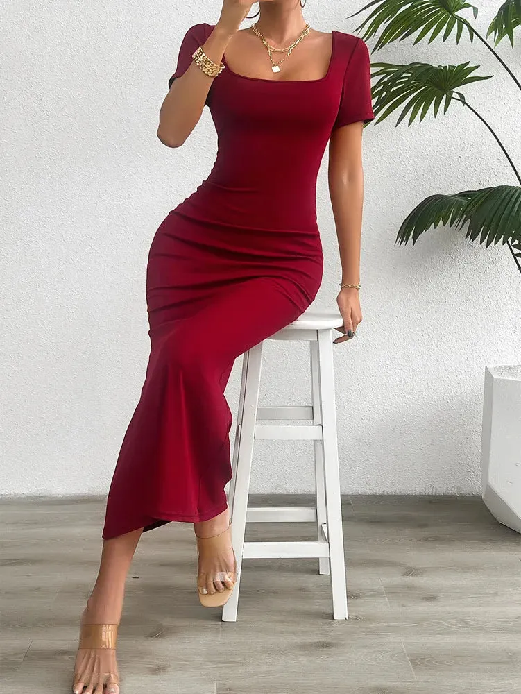 Mermaid Cocktail Style Lace-Up Midi Dress for Special Occasions