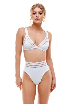 Mesh Stripe High-Waist Bikini Set