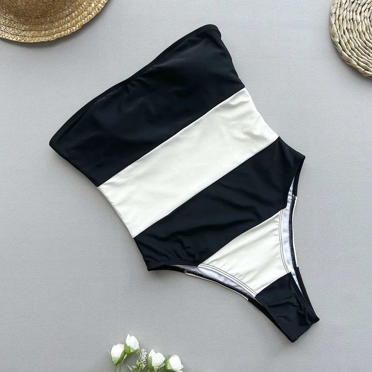 One Piece Swimsuit Women Bikini Lady Sexy Striped Swimwear Bikini