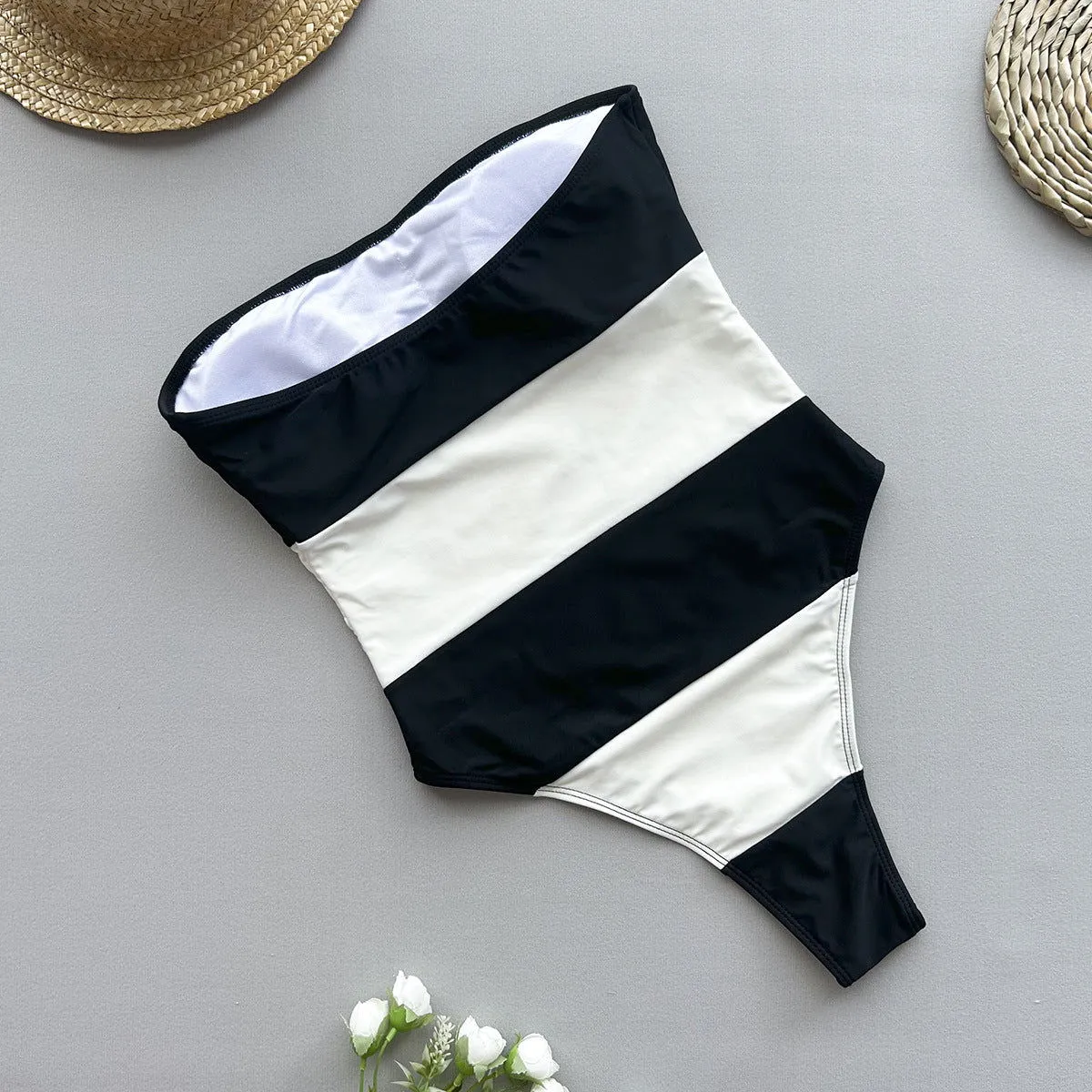 One Piece Swimsuit Women Bikini Lady Sexy Striped Swimwear Bikini