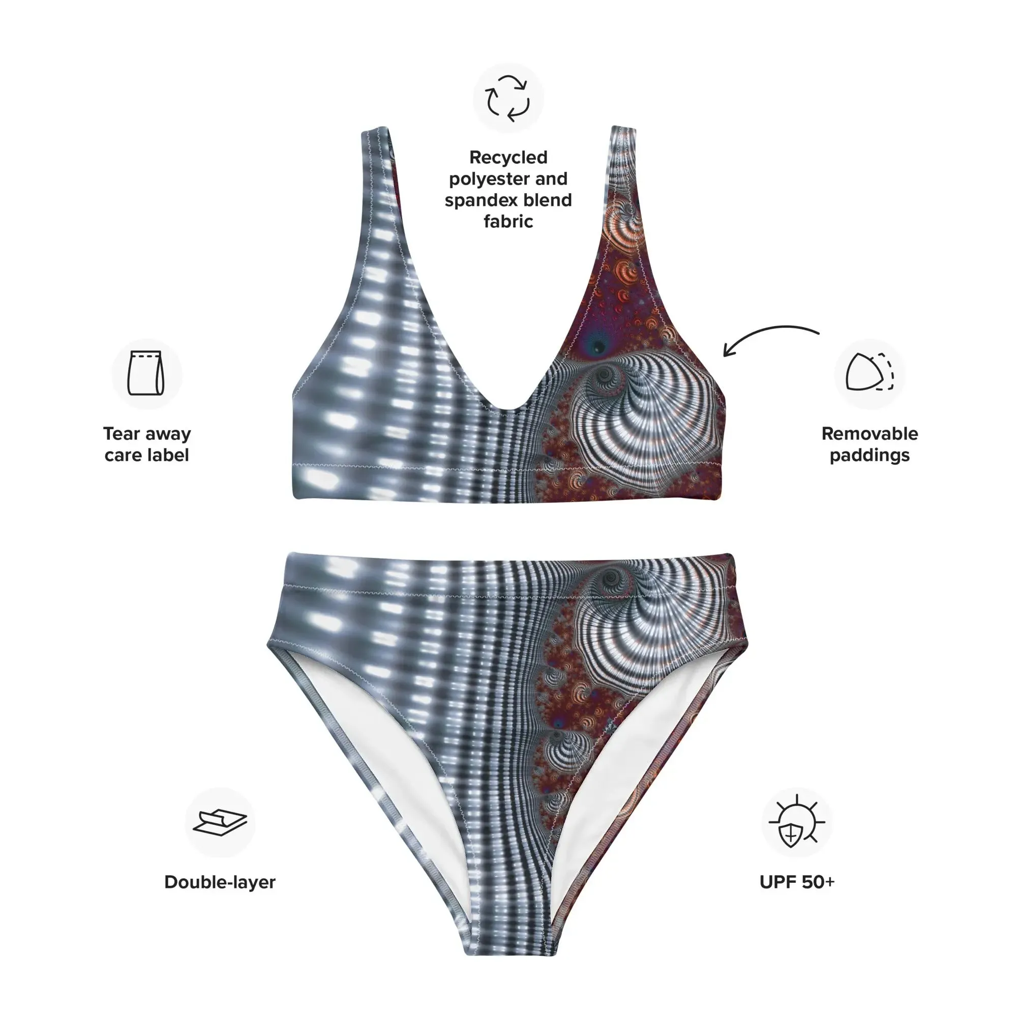 "Fractal Seashell" Collection - Recycled high-waisted bikini