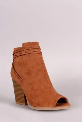 Qupid Open Toe Chunky Heel Tassel Booties