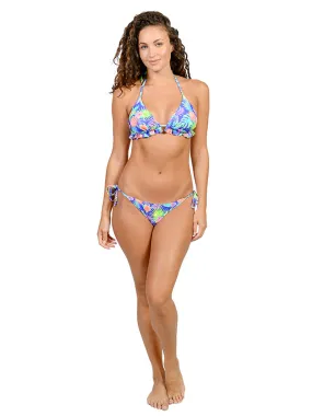 Ruffle bottom triangle top with side tie string bottom bikini