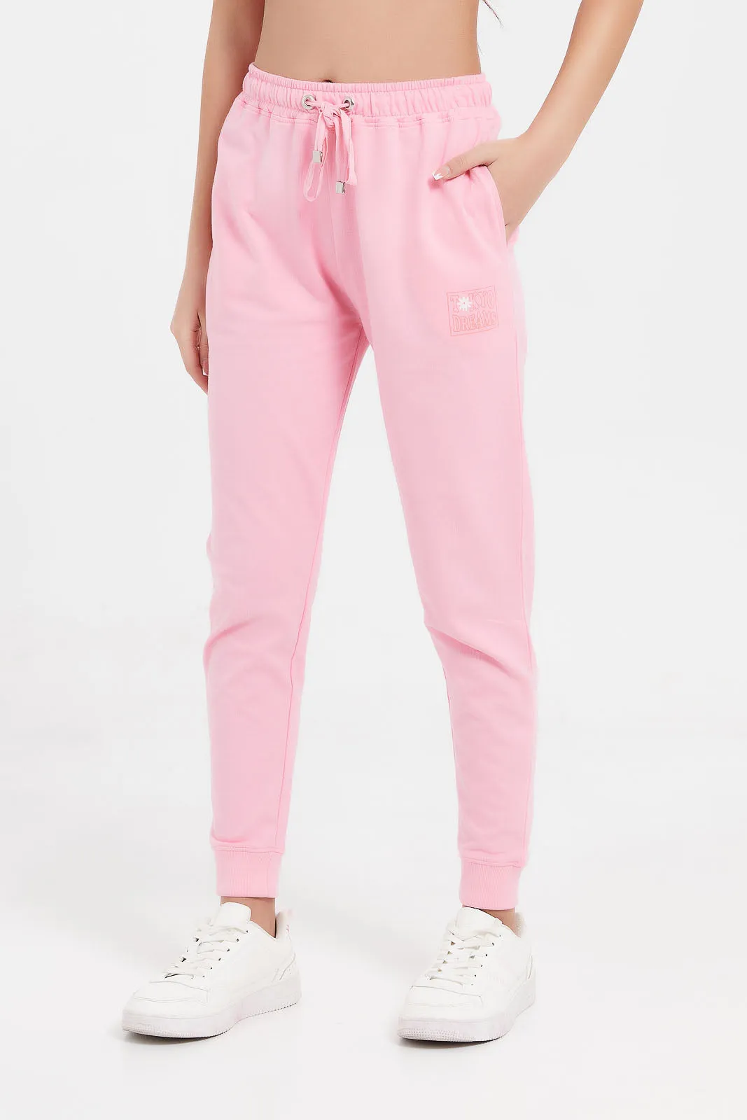 Senior Girls Pink Plain Track Pants