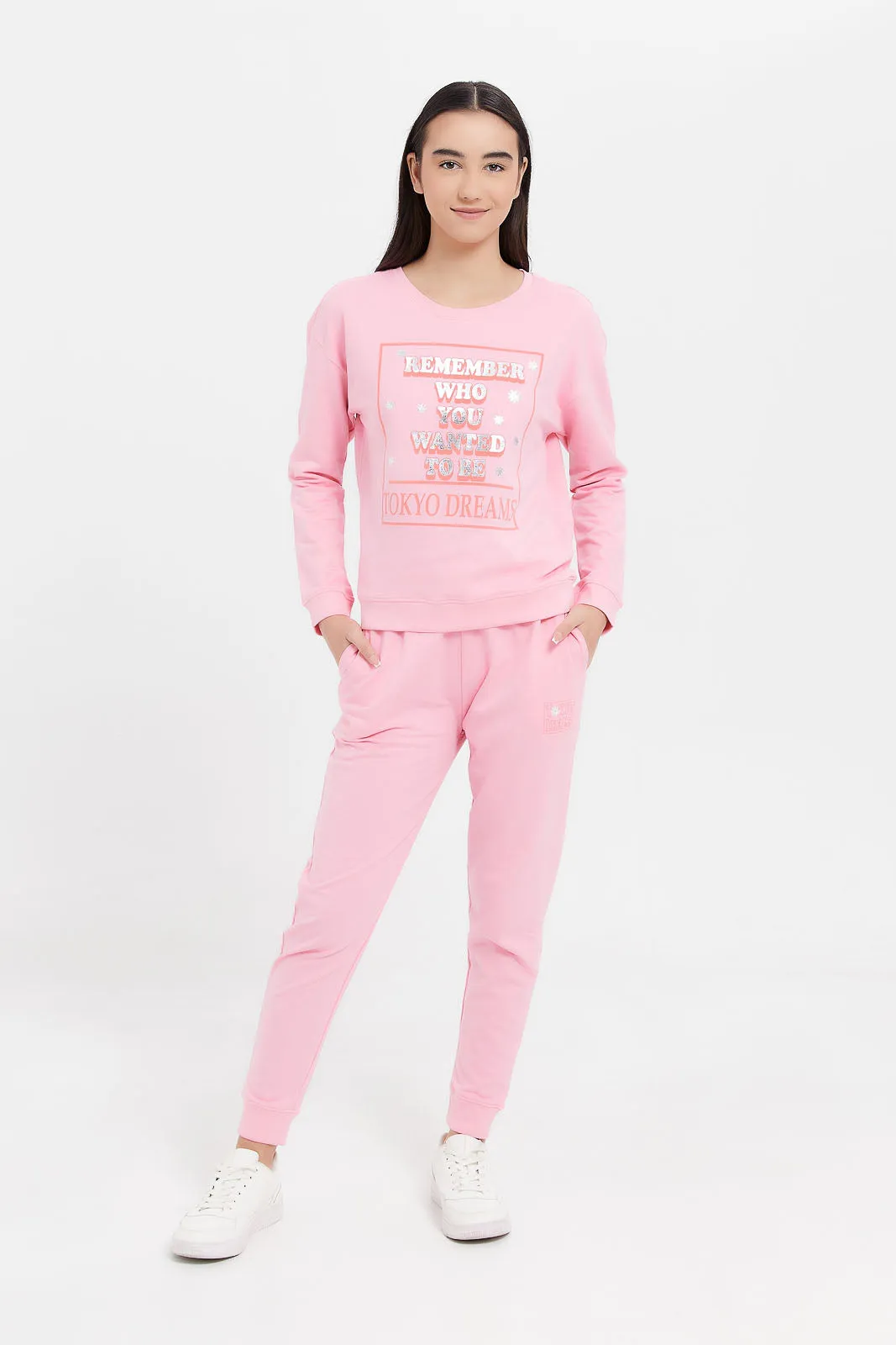 Senior Girls Pink Plain Track Pants