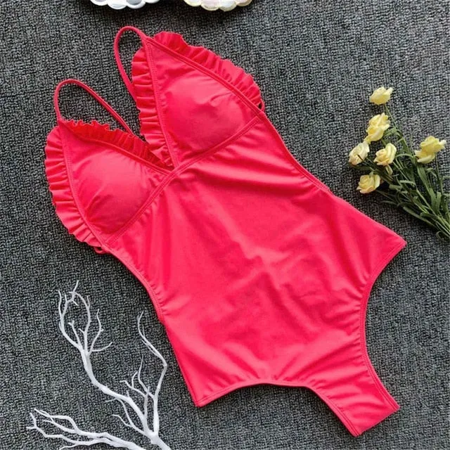 Sexy Ruffled Backless Bather Monokini