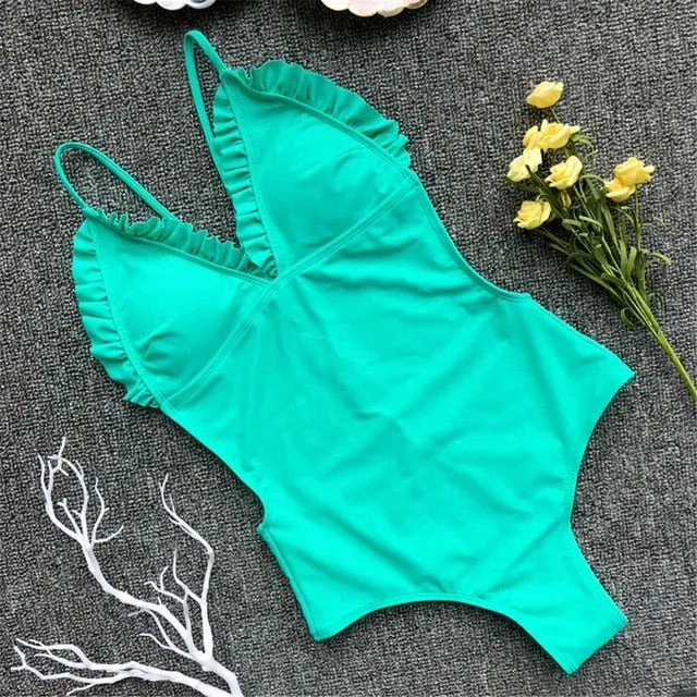 Sexy Ruffled Backless Bather Monokini