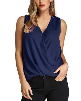 Solid Color V-neck Pleated Irregular Hem Tank Tops