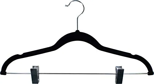 The Great American Hanger Company Space Saving Black Flocked Velvet Slim Line Pants Hangers with Clips, Ultra Thin Non-Slip Skirt Hangers with 360 Degree Swivel Hook and Notches