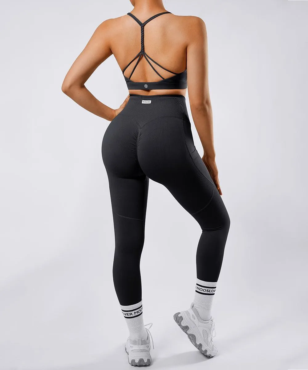 Twisted Straps Legging Set With Side Pocket