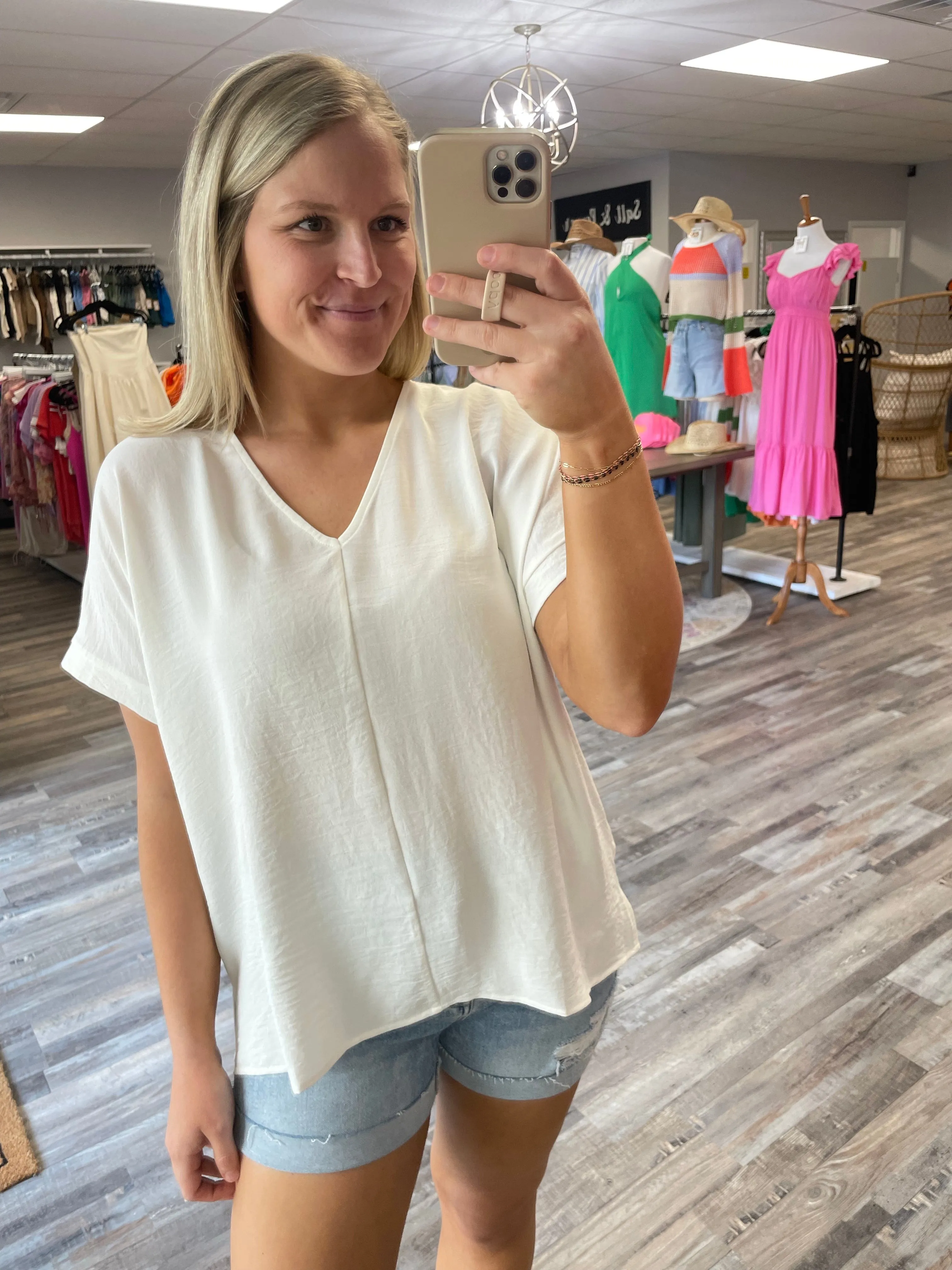 V-Neck Woven Top - Ivory