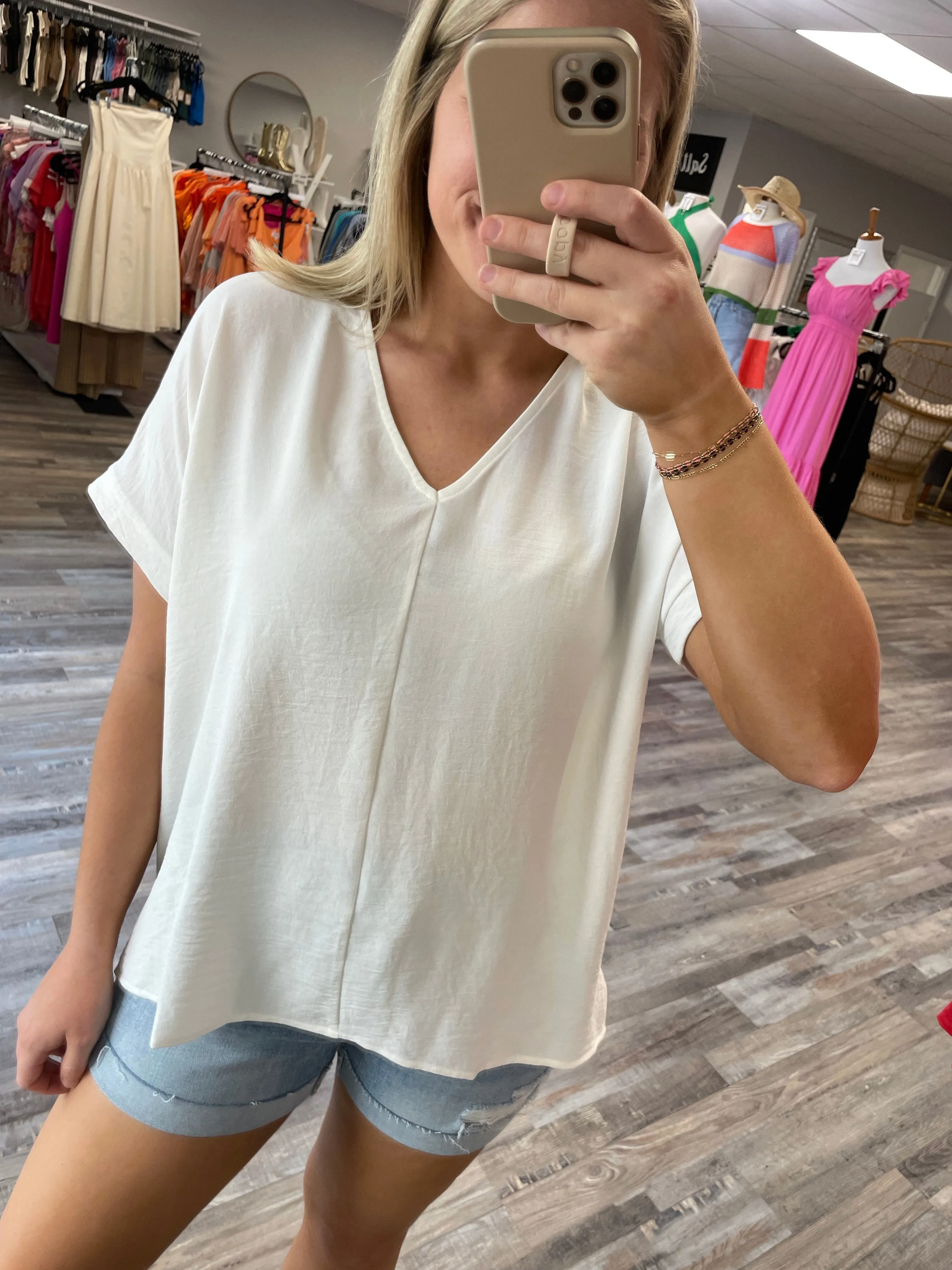 V-Neck Woven Top - Ivory