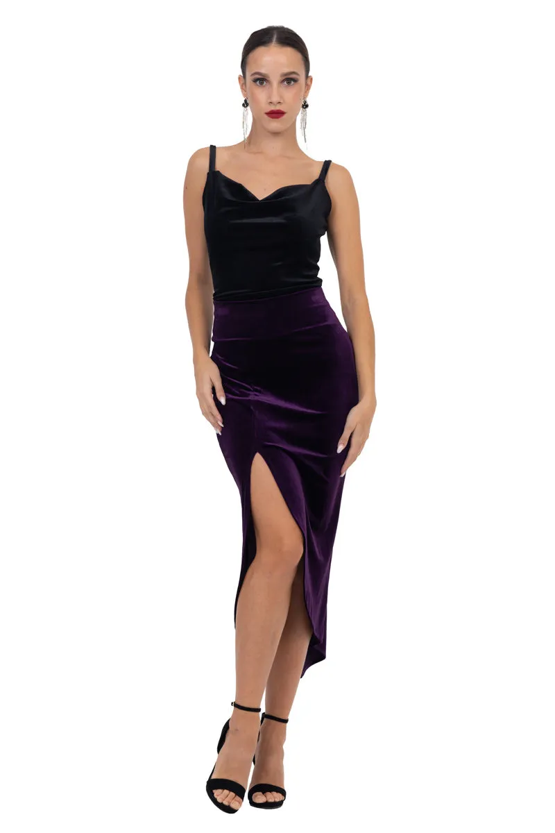 Velvet Tango Skirt With Curved Front Slit