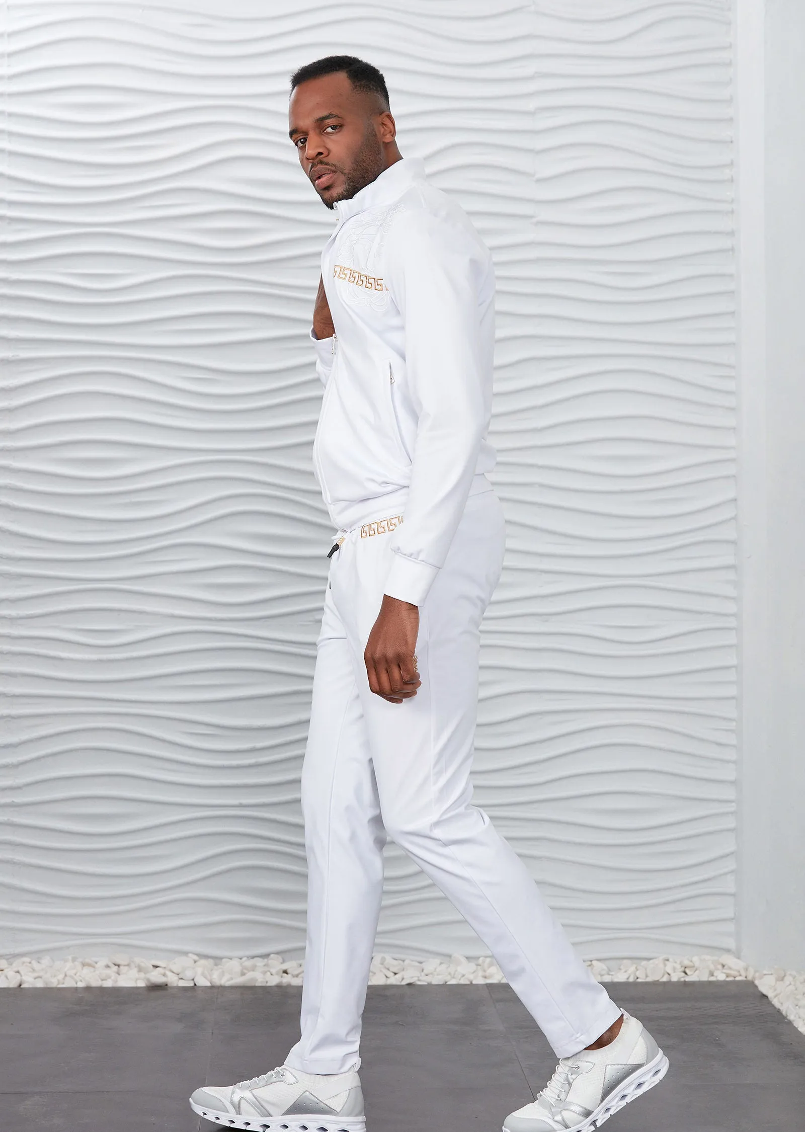 White Gold Embroidery 2-pieces Tracksuit