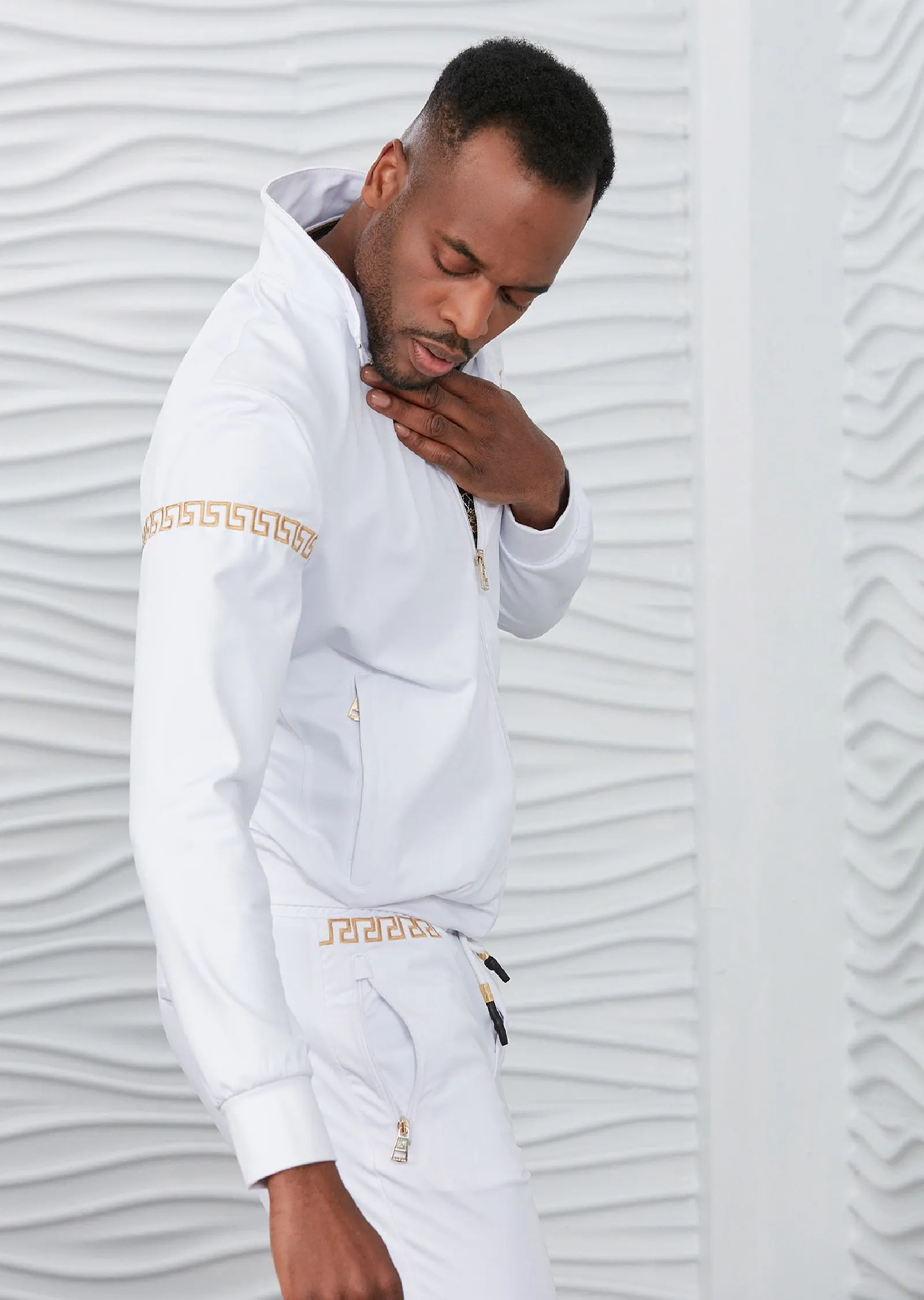 White Gold Embroidery 2-pieces Tracksuit