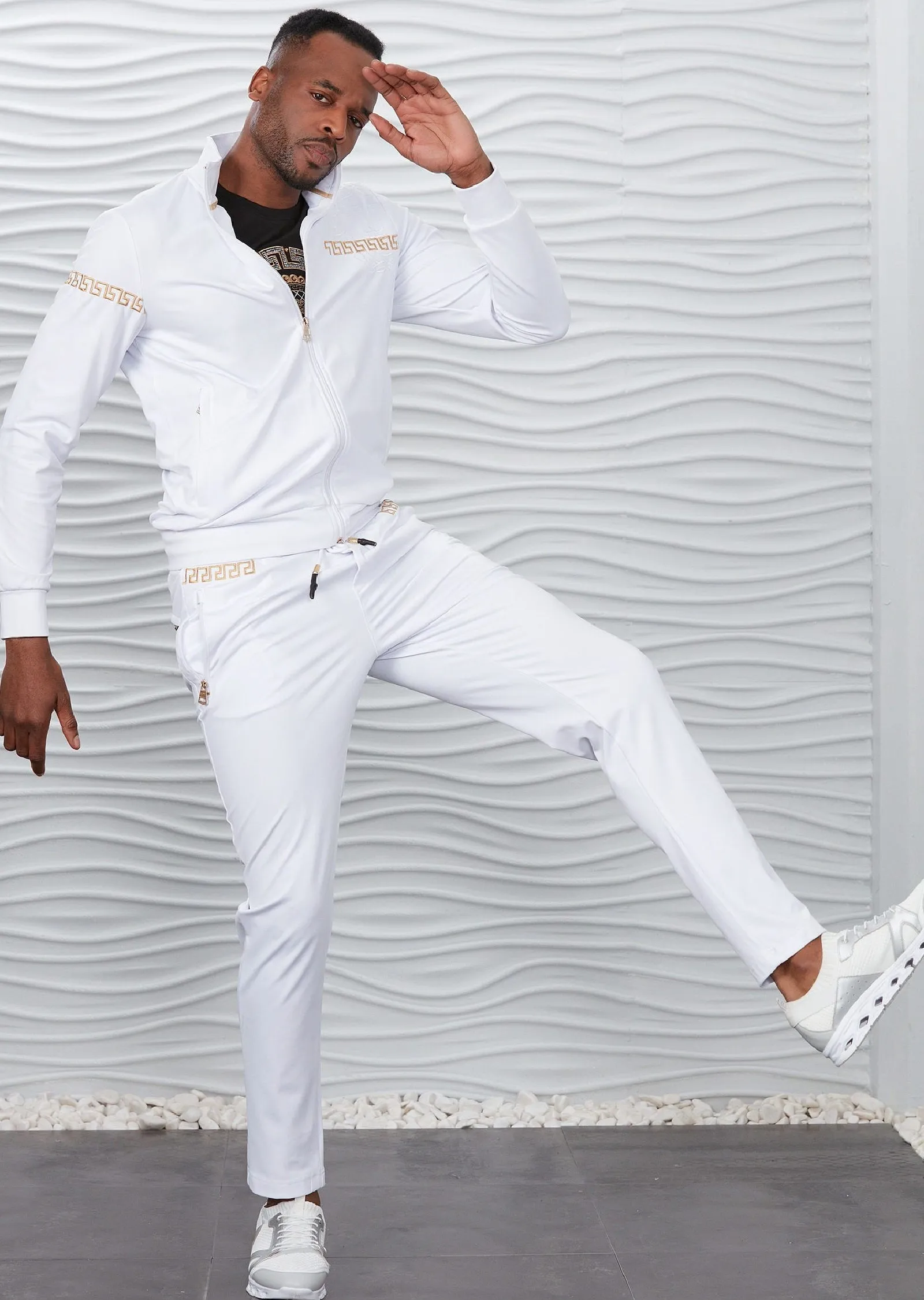 White Gold Embroidery 2-pieces Tracksuit