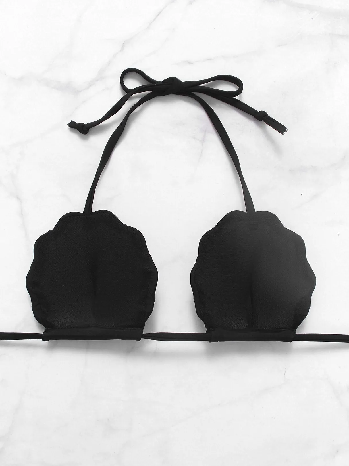 Wholesale Black V-Neck Plain Tie-Up Bikini Top