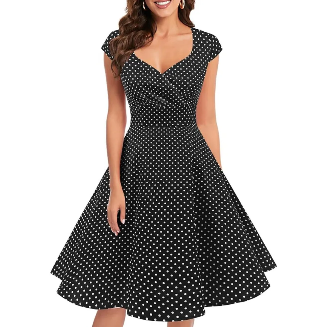 Women A Line Rockabilly Dress Cap Sleeve