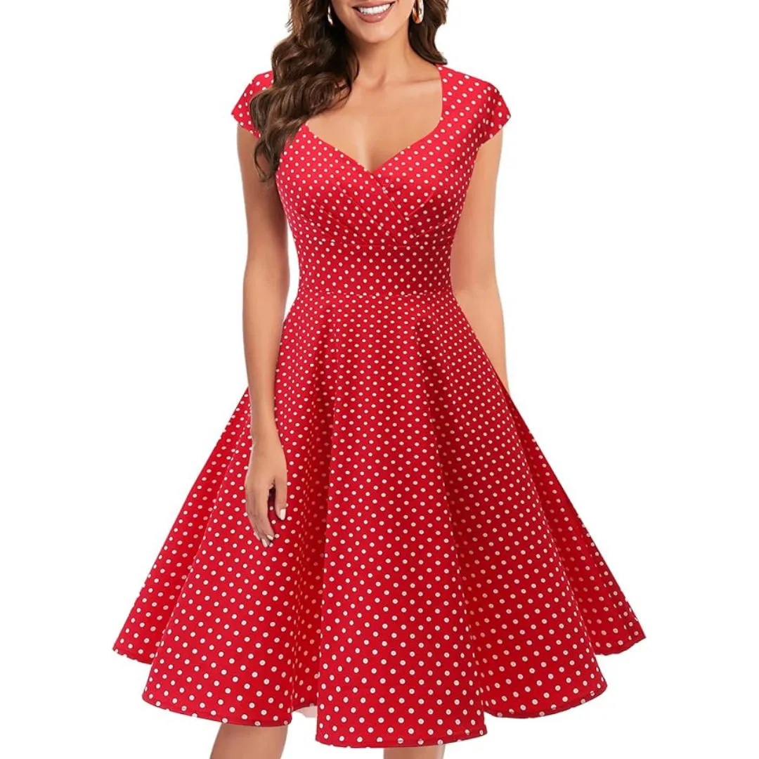 Women A Line Rockabilly Dress Cap Sleeve