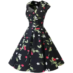 Women A Line Rockabilly Dress Cap Sleeve