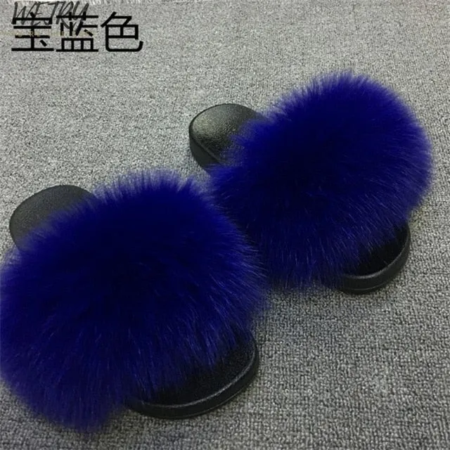 Women's  mixcolor Fur Slippers Fox Fur Sandals