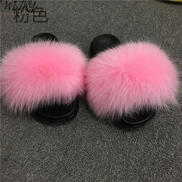 Women's  mixcolor Fur Slippers Fox Fur Sandals