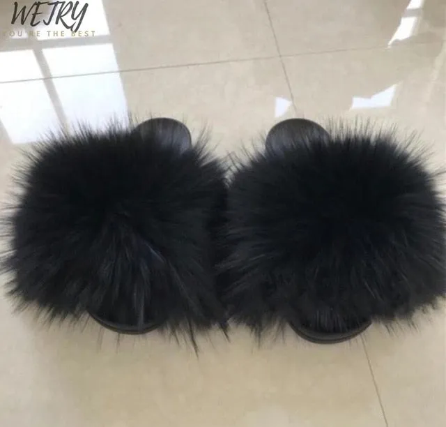 Women's  mixcolor Fur Slippers Fox Fur Sandals