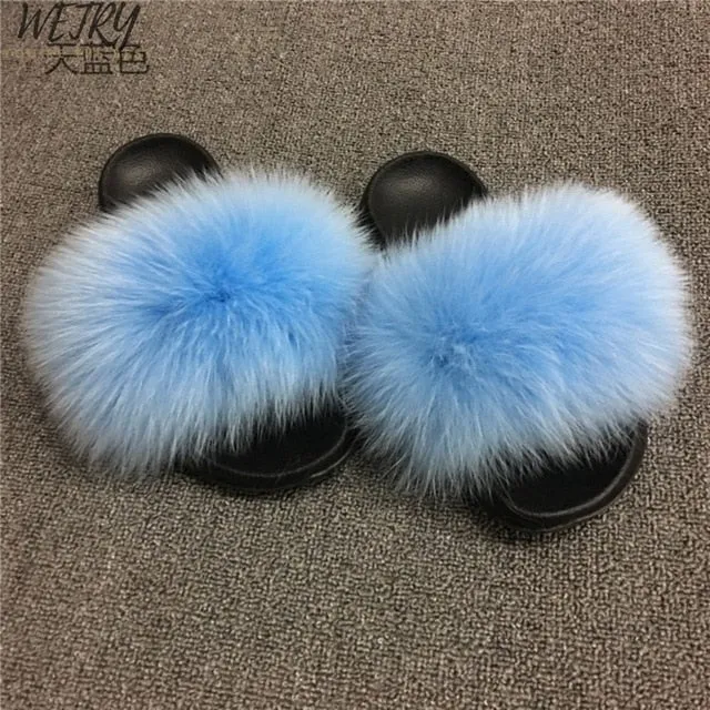 Women's  mixcolor Fur Slippers Fox Fur Sandals