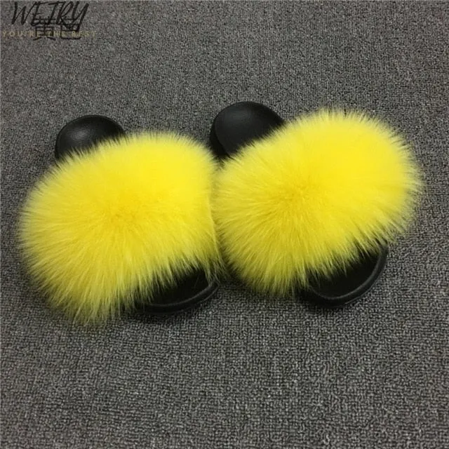 Women's  mixcolor Fur Slippers Fox Fur Sandals