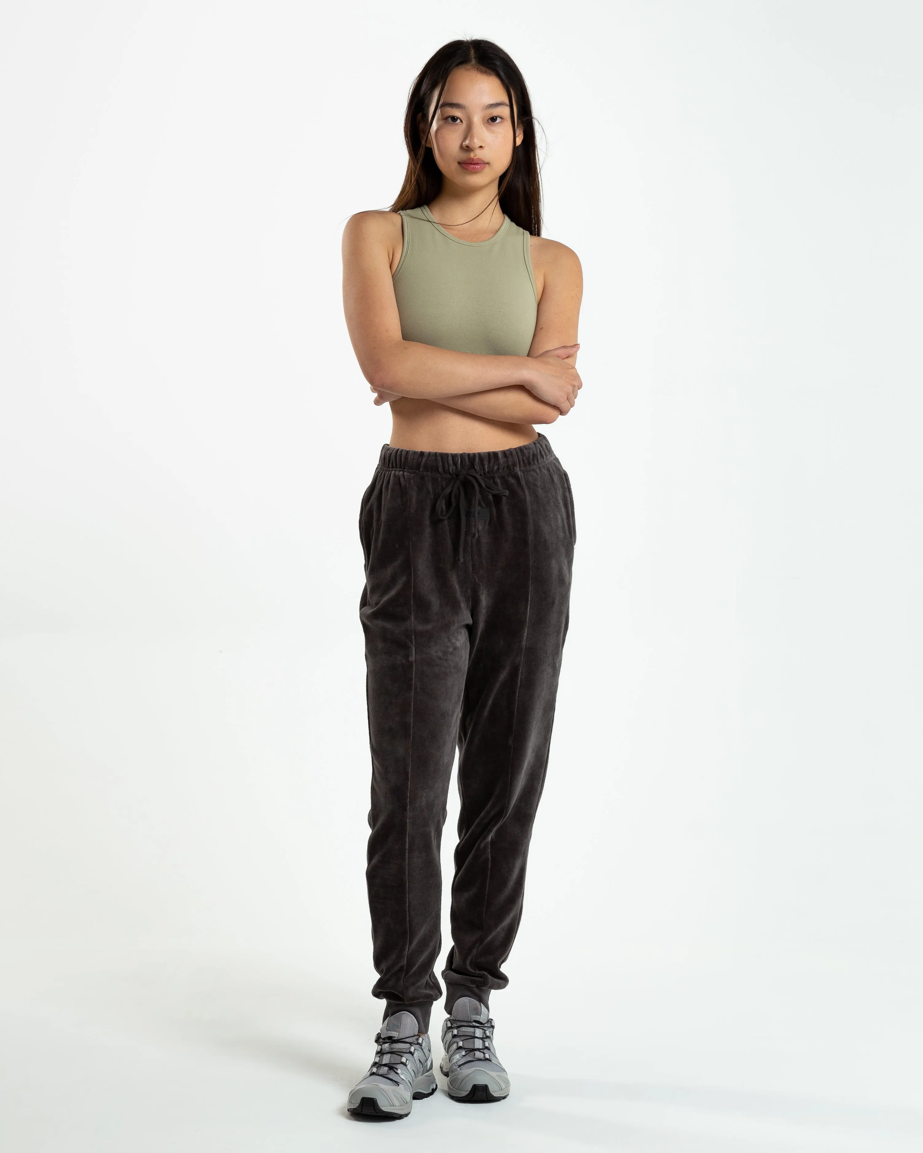 Women's Velour Track Pant in Iron